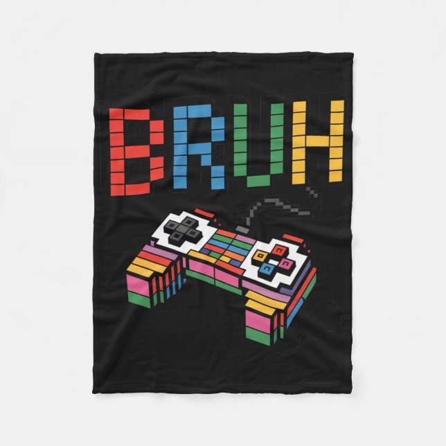 Pixel Block Gamer Controller Bruh Funny Retro Styl Fleecefilt (Framsidan)