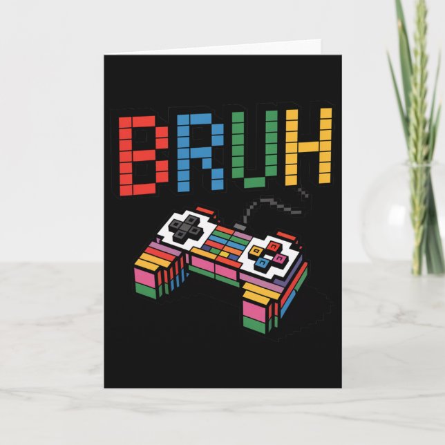 Pixel Block Spelkontroll Bruh Rolig Retro Stil Kort (Framsida)
