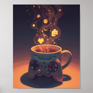 Pixel Brew Gamer Coffee Affisch