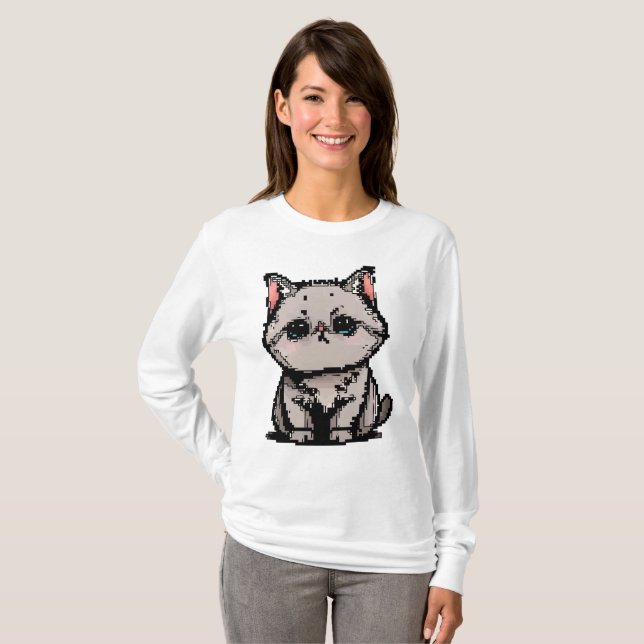 Pixel British Shorthair Charm T Shirt (Hel framsida)