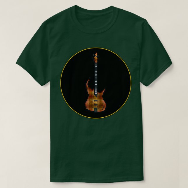 Pixel Burning Fire Bass Guitar i svart Ci T Shirt (Design framsida)