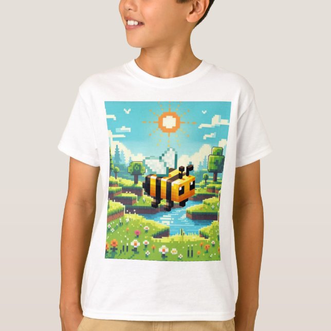 Pixel Buzz: Sunny Meadow Äventyr T Shirt (Framsida)