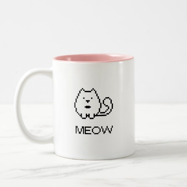 Pixel Cat Meow Två-Tonad Mugg (Vänster)