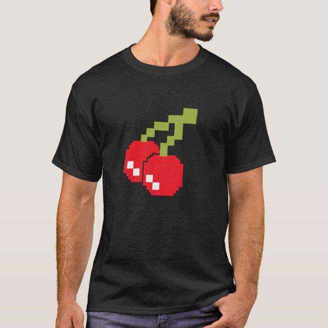 Pixel Cherries 80s Video Game Halloween Costume T Shirt (Framsida)