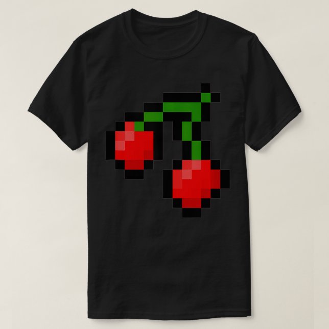 Pixel Cherries 8-bitars videospelsgrafik T Shirt (Design framsida)