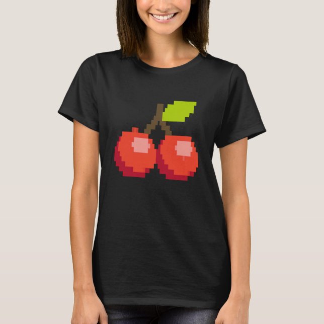 Pixel Cherry Summer Fruit 8 bit Fruit T Shirt (Framsida)