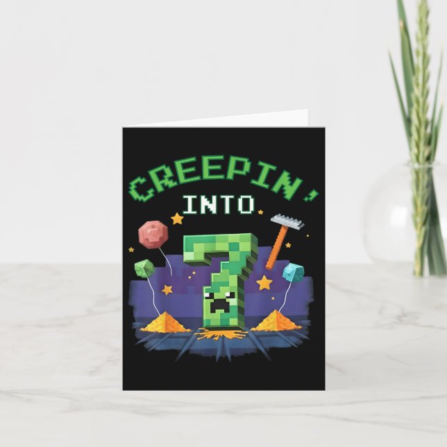 Pixel Creepin i 7-videospel med 7:e-födelsedagsspe Kort (Framsida)