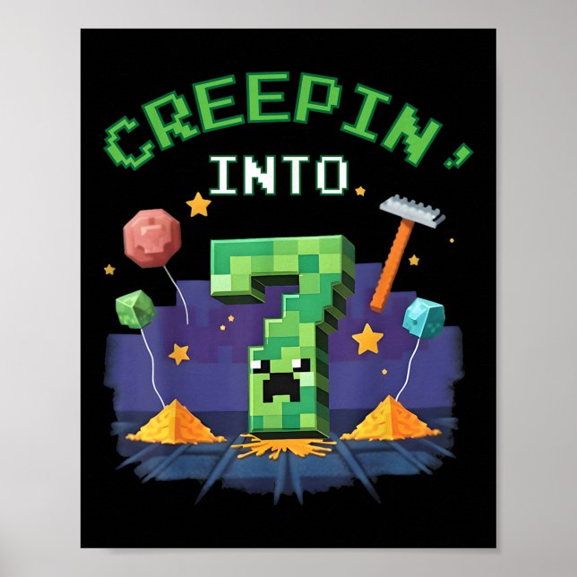 Pixel Creepin i 7-videospel med 7:e-födelsedagsspe Poster (Framsidan)
