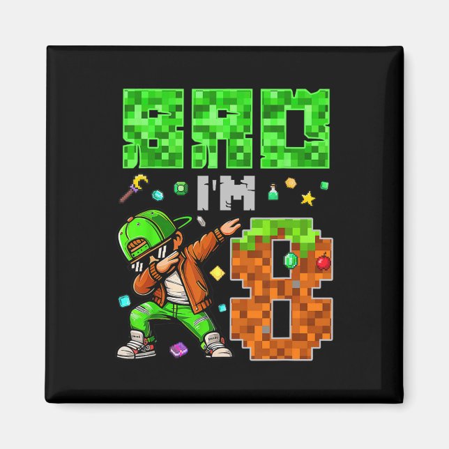 Pixel Dab Gamer Style Födelsedagspresent För Pojka Magnet (Framsidan)