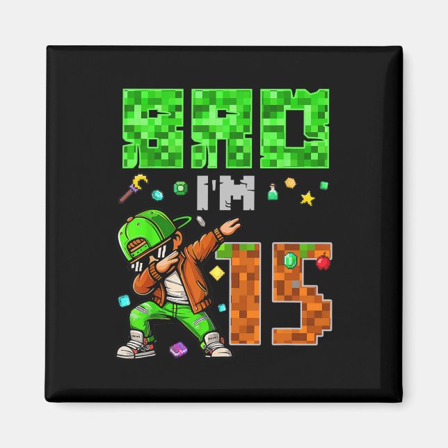 Pixel Dab Gamer Style Födelsedagspresent För Pojka Magnet (Framsidan)