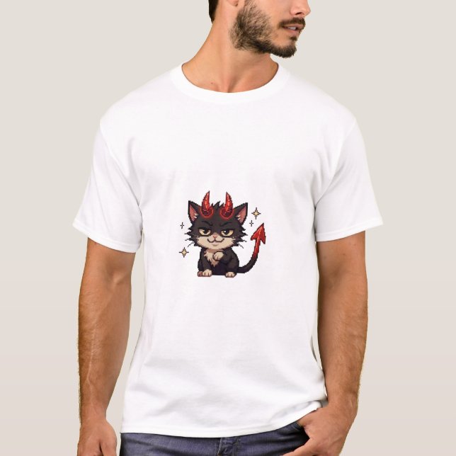Pixel Demon Cat Smug – Angry Cute Evil 8-Bit Cat T Shirt (Framsida)