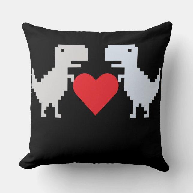 Pixel Dino Love – Cute Retro Throw Pillow Kudde (Framsida)