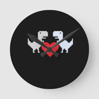 Pixel Dinosaur Love – Cute Keychain Gift for Coupl Rund Klocka