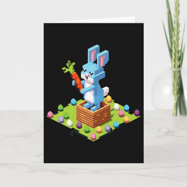 Pixel Easter Bunny Video Gamer Egg Hunting Funny B Kort (Framsida)