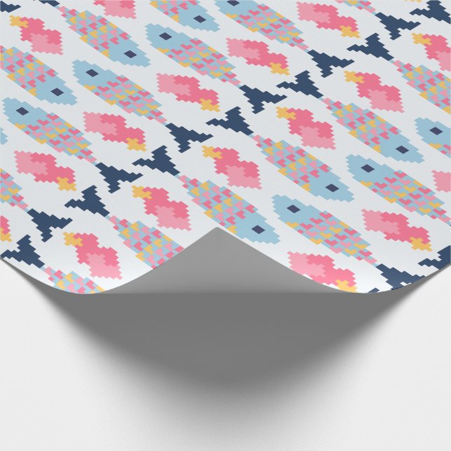 Pixel Fish and Hearts Pattern Presentpapper (Hörn)
