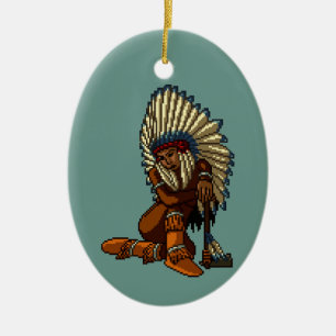 PIXEL för Tomahawk för indiankvinnafjäder Julgransprydnad Keramik