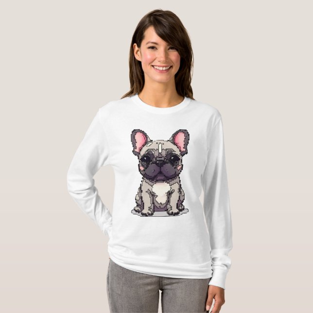 Pixel Fransk Bulldog Flair T Shirt (Hel framsida)