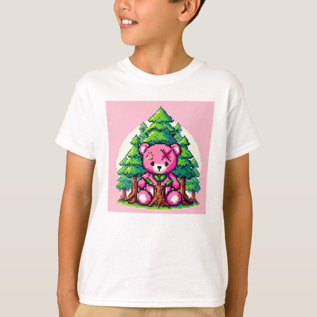 Pixel Friends: Forest Protection (rosa björn) #09 T Shirt (Framsida)