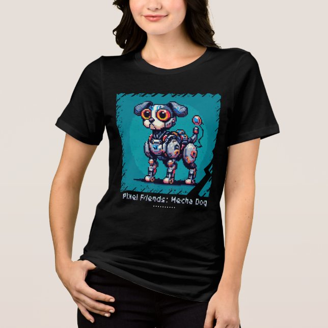 Pixel Friends: Mecha Hund (Robot Hund) (kvinnlig t Shirt (Framsida)