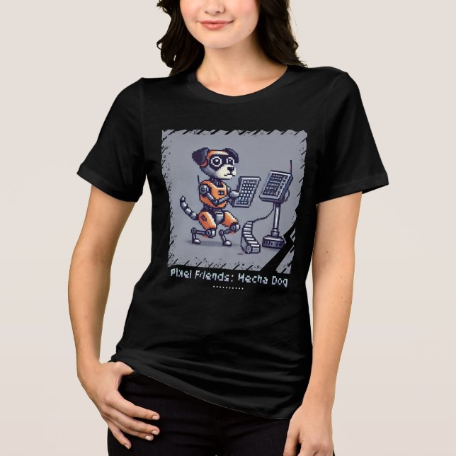 Pixel Friends: Mecha Hund (Robot Hund) (kvinnlig t Shirt (Framsida)