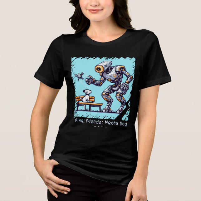 Pixel Friends: Mecha Hund (Robot Hund) (kvinnlig t Shirt (Framsida)