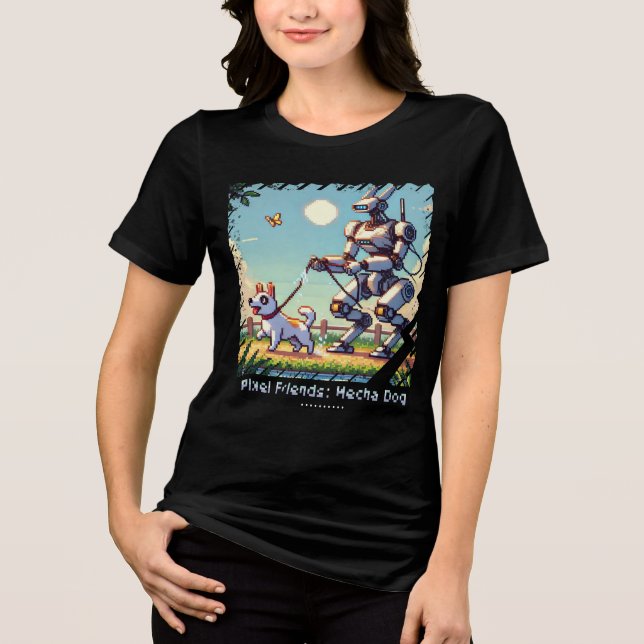 Pixel Friends: Mecha Hund (Robot Hund) (kvinnlig t T Shirt (Framsida)