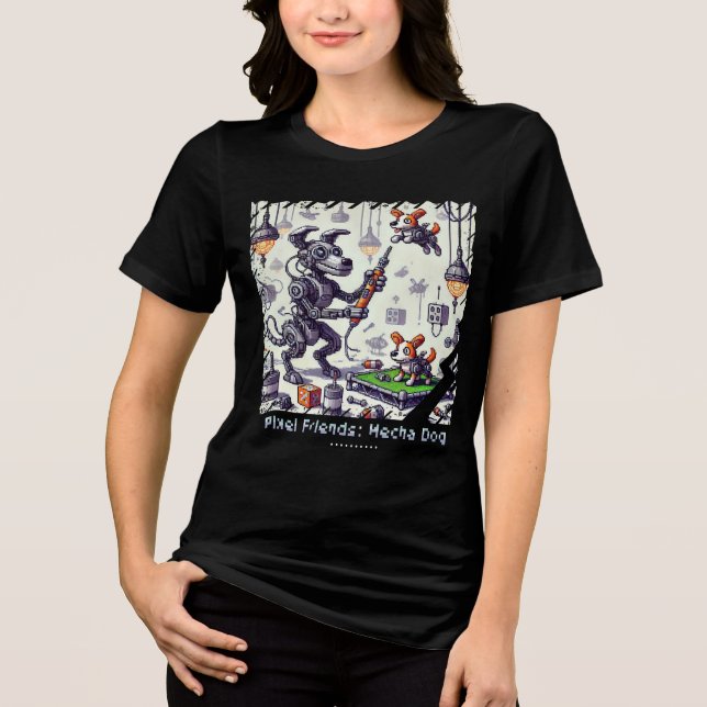 Pixel Friends: Mecha Hund (Robot Hund) (Woman Tshi T Shirt (Framsida)