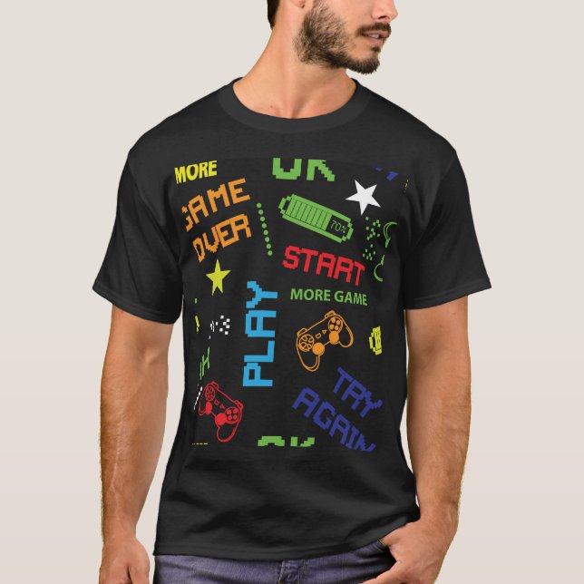 Pixel Game Stil: Abstrakt sömlös. T Shirt (Framsida)