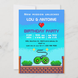 Pixel Gamer Birthday Invitation Inbjudningar