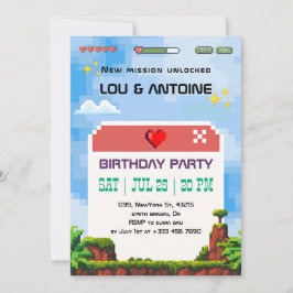 Pixel Gamer Birthday Invitation Inbjudningar