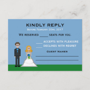 Pixel Gamer Blonde Bride & Groom Bröllop OSA Kort