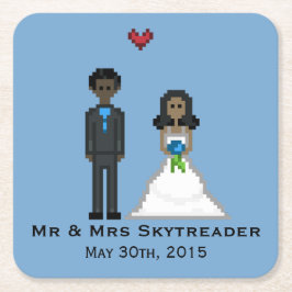 Pixel Gamer Bride & Groom Bröllop Underlägg Papper Kvadrat