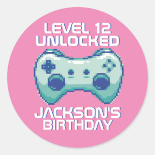 Pixel Gamer Girl Level Unlock Gaming Birthday Runt Klistermärke