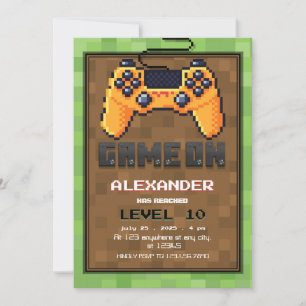 Pixel Gamer Level up Birthday-inbjudan Inbjudningar