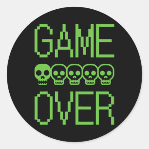 Pixel Gamer Skalle Game Over Retro TV-Spel Arkad Runt Klistermärke