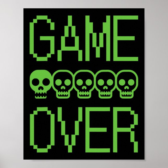 Pixel Gamer Skull Game Over Retro Video Game Arcad Poster (Framsidan)