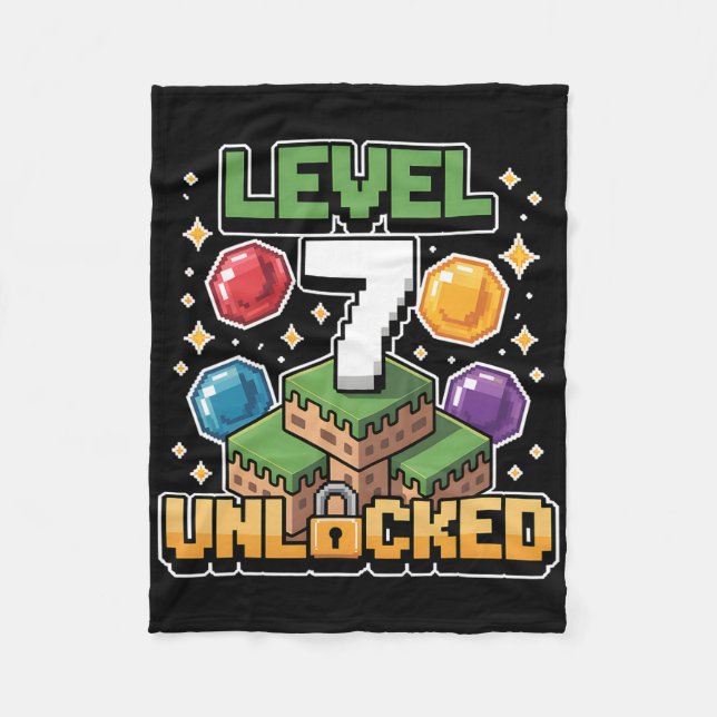 Pixel Gaming 7 Årig Video Game 7-års Födelsedagspr Fleecefilt (Framsidan)