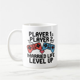 Pixel Gaming Couple Level Up Design Kaffemugg