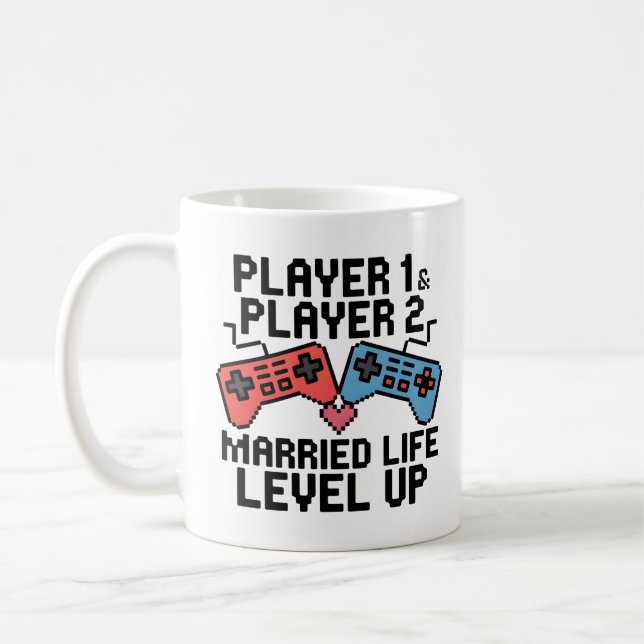 Pixel Gaming Couple Level Up Design Kaffemugg (Vänster)