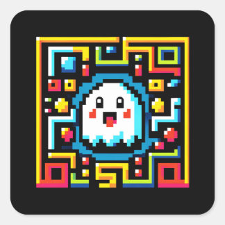 Pixel Ghost Maze - Retro Arcade-Inspired-spel Fyrkantigt Klistermärke