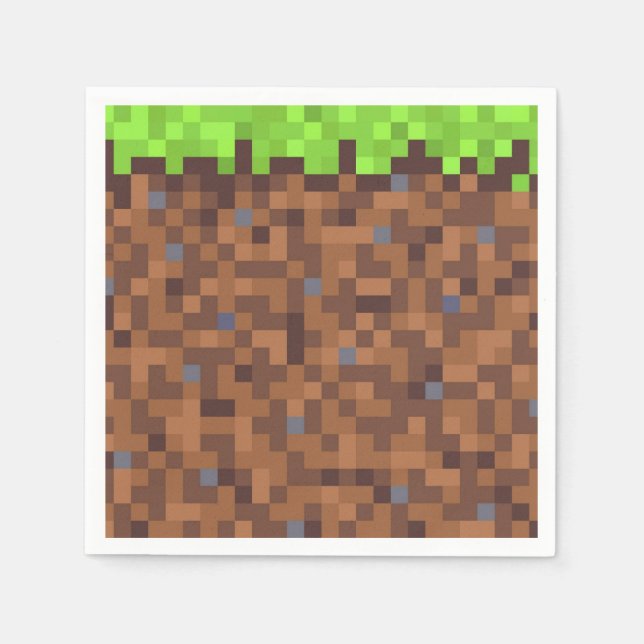 Pixel gräs gamer födelsedag  pappersservett (Framsidan)