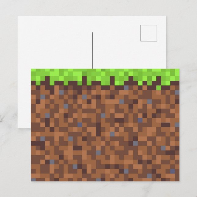 Pixel gräs gamer födelsedag  vykort (Fram/baksida)