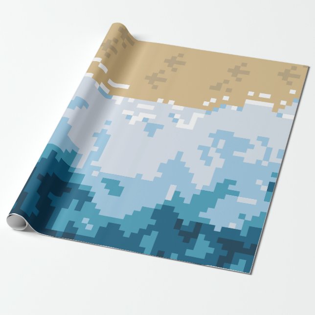 Pixel Havsvågor och Strandmönster Presentpapper (Utrullad)