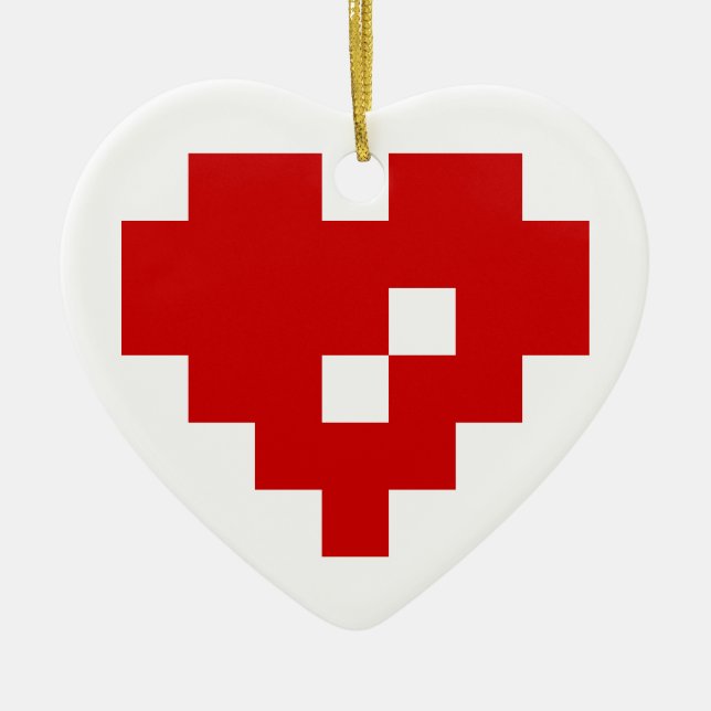 Pixel Heart 8-bitars Kärlek Julgransprydnad Keramik (Framsidan)