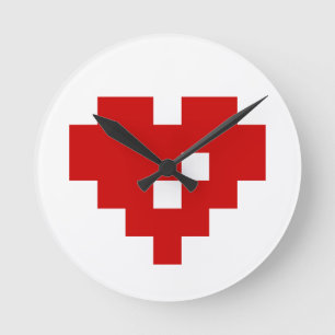 Pixel Heart 8-bitars Kärlek Rund Klocka