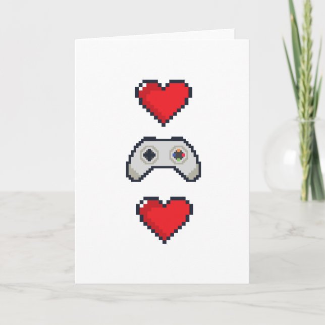 Pixel Heart & Controller - Valentindagskort Helgkort (Framsida)