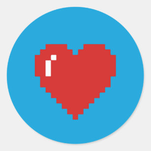 Pixel Heart-etikett för blått/rött spel Runt Klistermärke