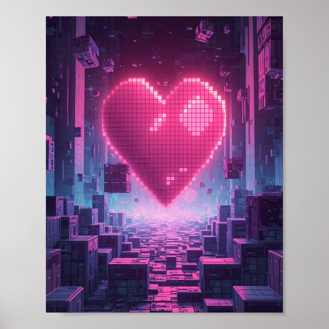 Pixel Heart Neon City — Futuristiskt spelposter Poster (Framsidan)