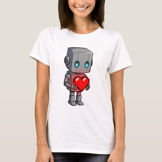 Pixel Heart Robot T Shirt (Framsida)