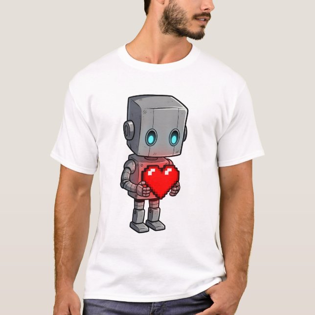 Pixel Heart Robot T Shirt (Framsida)